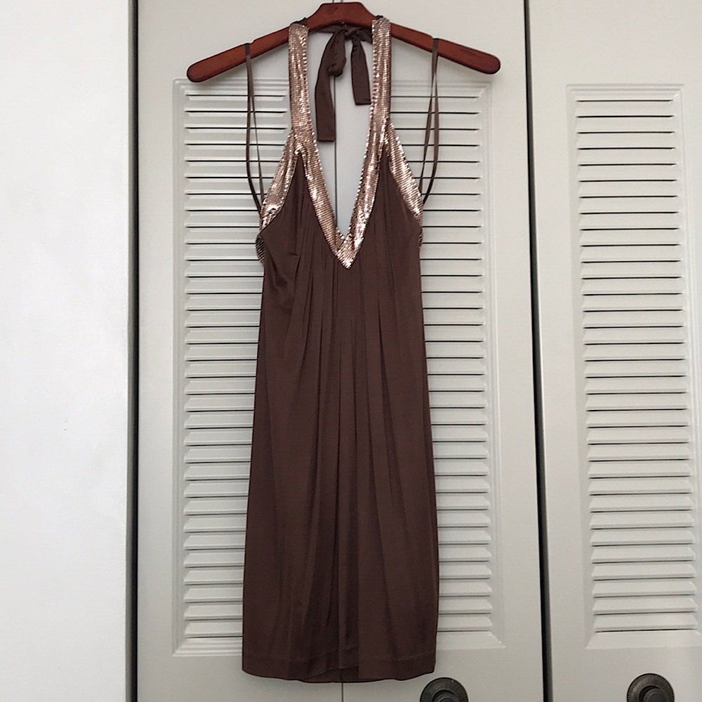 BCBGMaxazria Chocolate Brown Halter Cocktail Dress